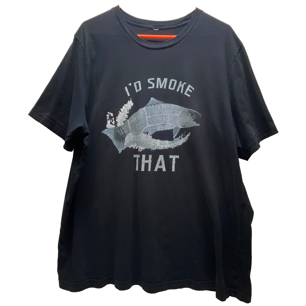 I'd Smoke That T-Shirt Men's 2XL Black Smoked Salmon Funny Dad Tee GUC